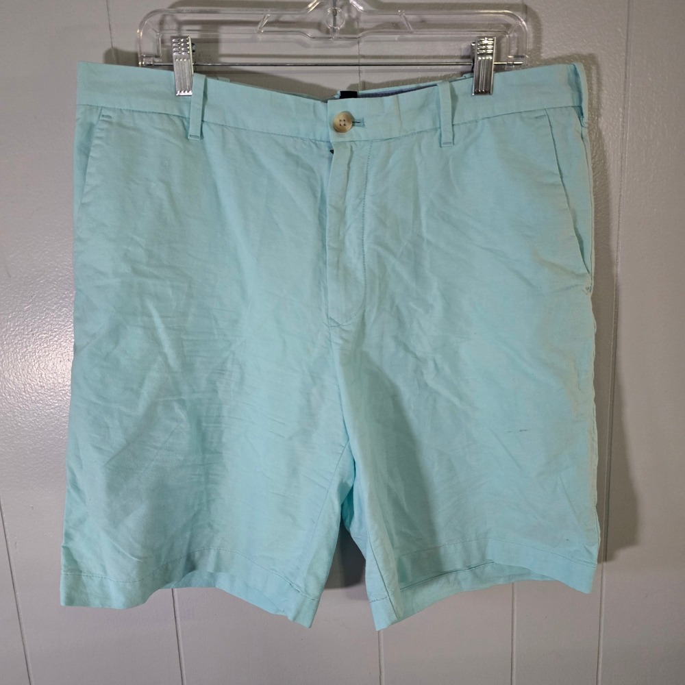 IZOD Men's 36 Light Blue Flat Front Chino Shorts Casual Teal Flawed‎ Stain